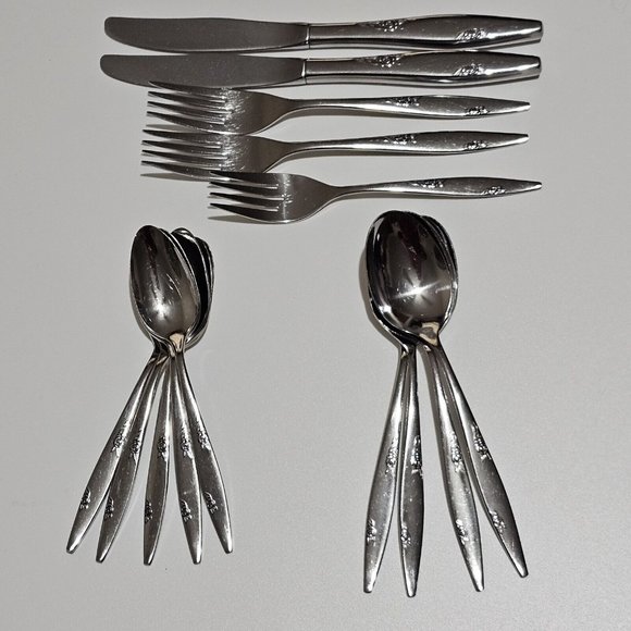 14 Oneida Ltd Rose Duet Mixed Piece Set spoon fork knife USA vintage - Picture 6 of 11